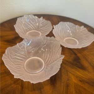 3 Elegant Viking Glass Frosted Pink Cabbage Leaf Bowls